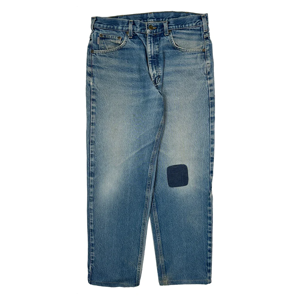 Carhartt Repaired Patch Jeans - 33W 30L Blue Cotton - Image 2