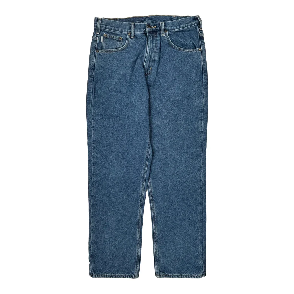 Carhartt Tartan Blanket Lined Jeans - 33W 32L Blue Cotton - Image 2