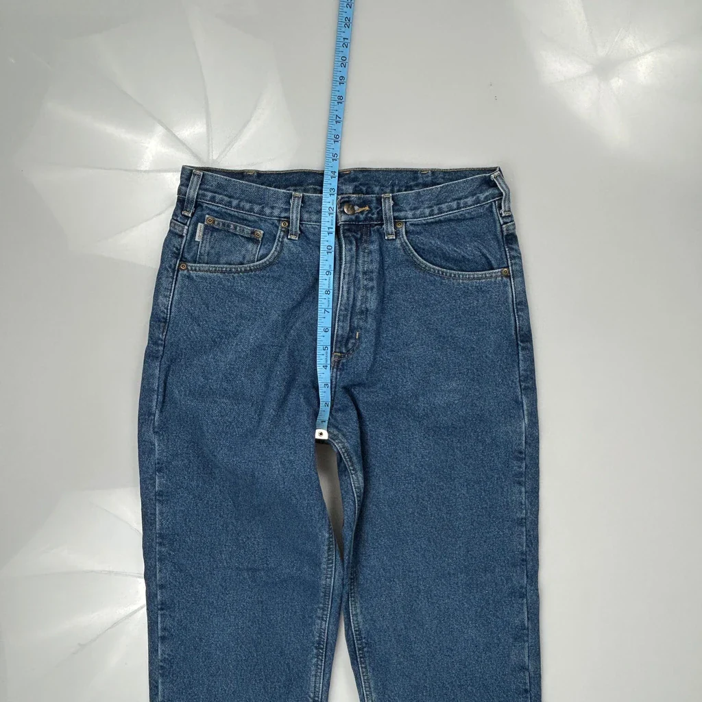 Carhartt Tartan Blanket Lined Jeans - 33W 32L Blue Cotton - Image 4