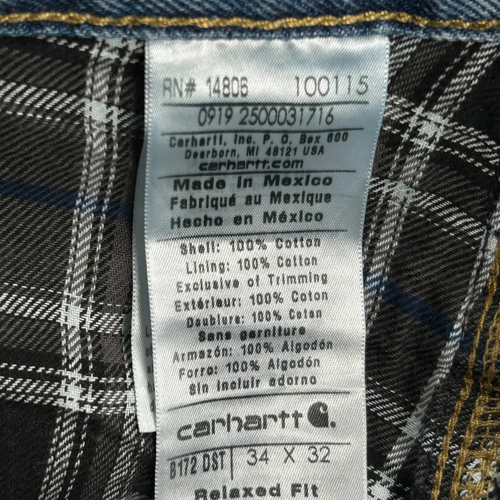 Carhartt Tartan Blanket Lined Jeans - 33W 32L Blue Cotton - Image 6