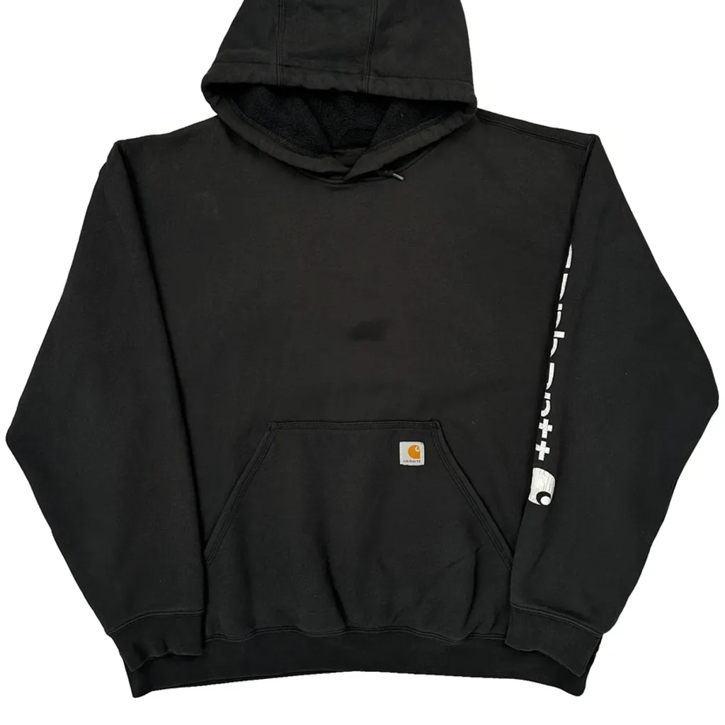 Carhartt Logo On Pocket Carhartt Hoodie - 2XL Black Cotton - Image 4