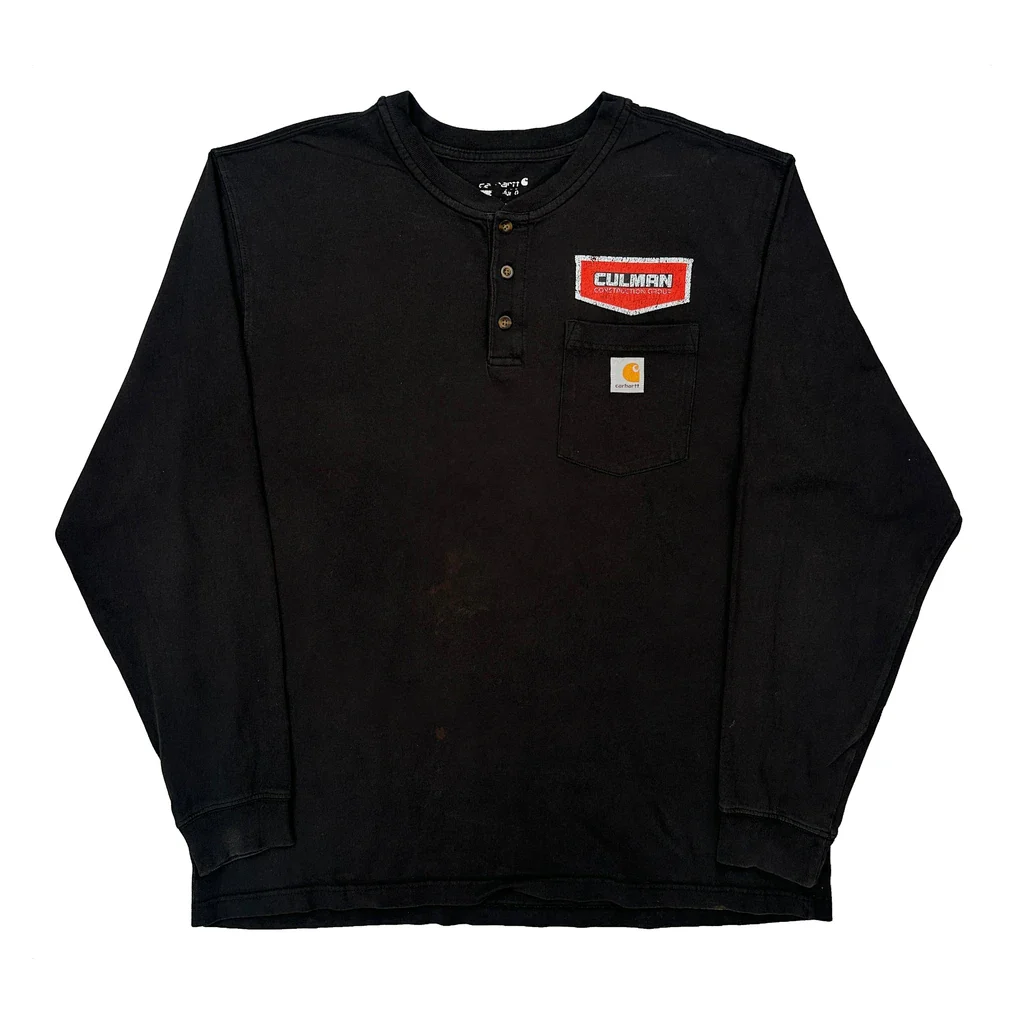 Carhartt Henley Long Sleeve T-Shirt - Large Black Cotton