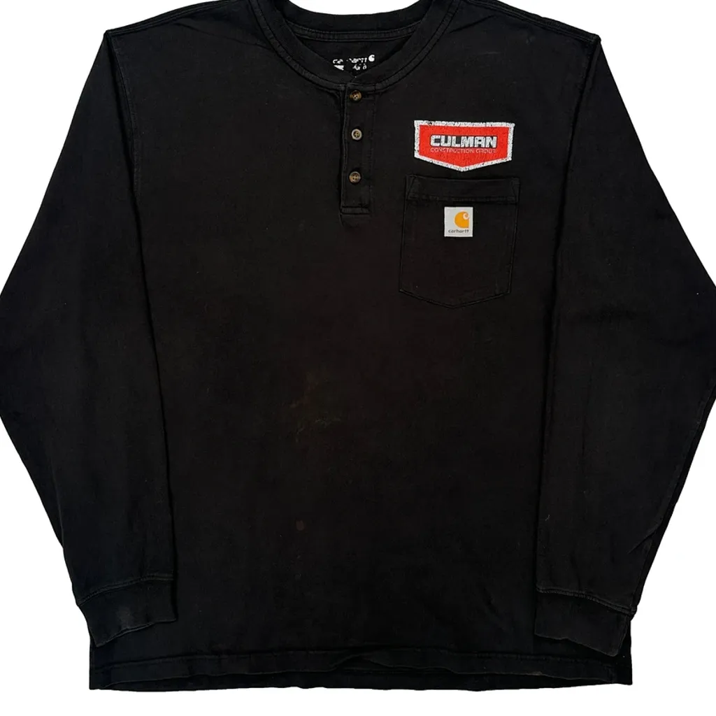 Carhartt Henley Long Sleeve T-Shirt - Large Black Cotton - Image 4