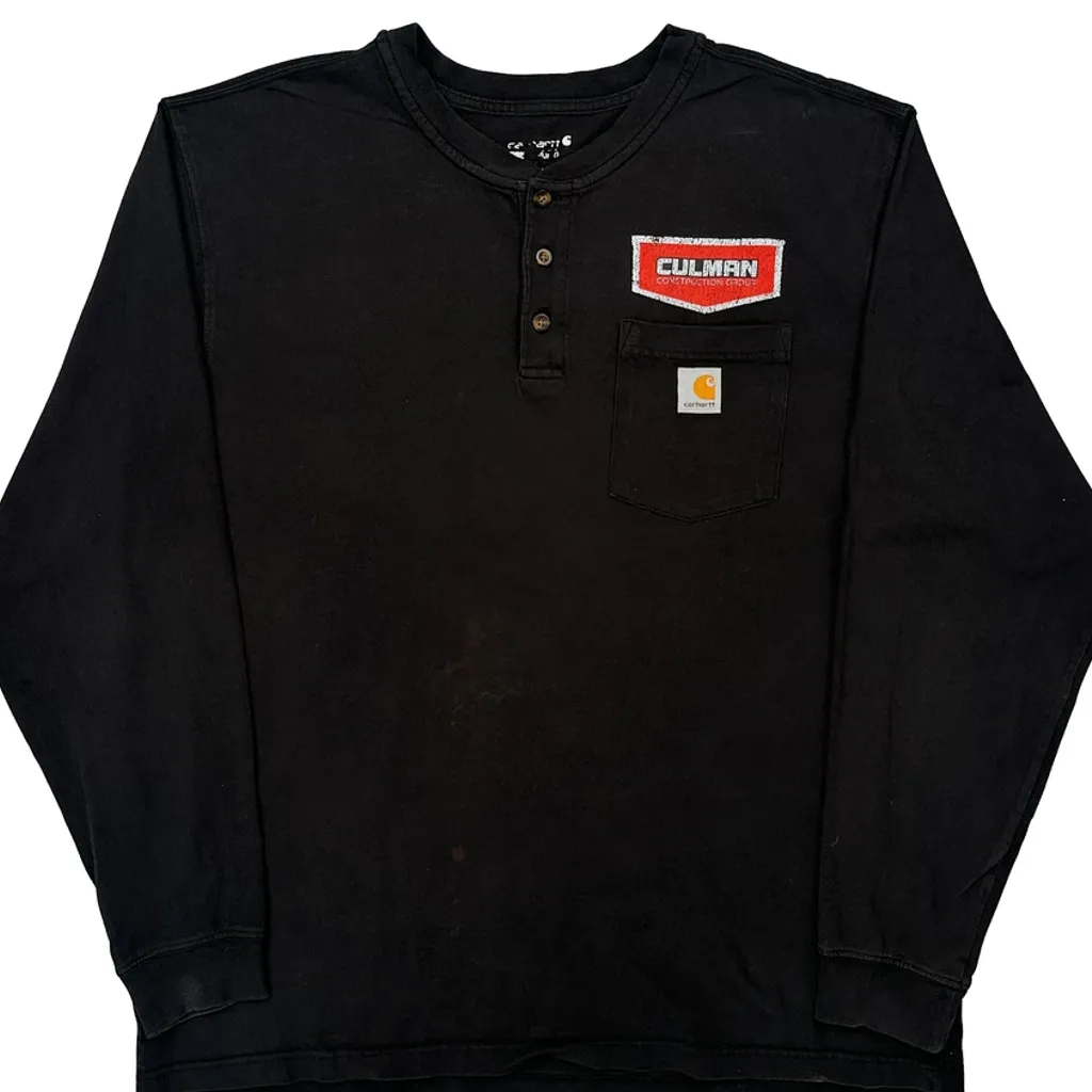 Carhartt Henley Long Sleeve T-Shirt - Large Black Cotton - Image 5