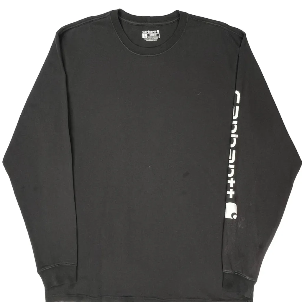Carhartt Spellout Long Sleeve T-Shirt - Large Black Cotton - Image 5