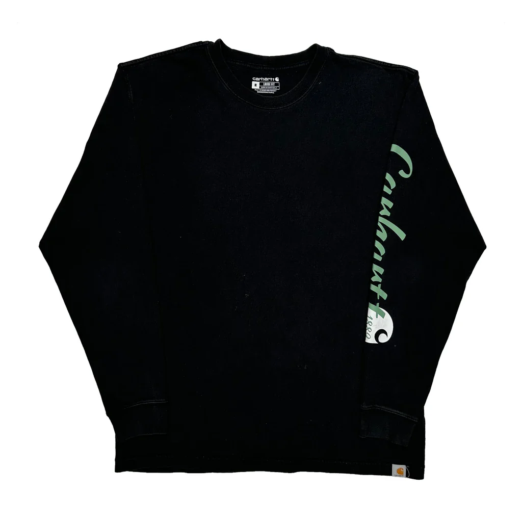 Carhartt Spellout Long Sleeve T-Shirt - Medium Black Cotton