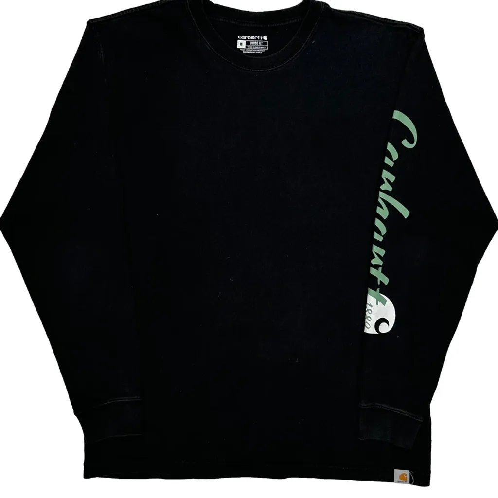 Carhartt Spellout Long Sleeve T-Shirt - Medium Black Cotton - Image 5