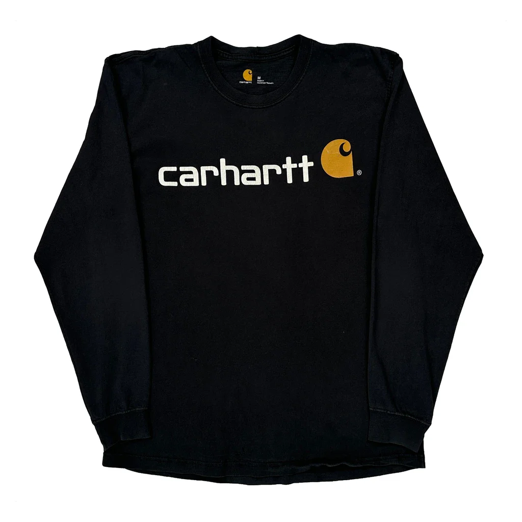 Carhartt Spellout Long Sleeve T-Shirt - Medium Black Cotton