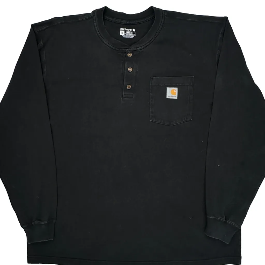 Carhartt Henley Long Sleeve T-Shirt - XL Black Cotton - Image 4