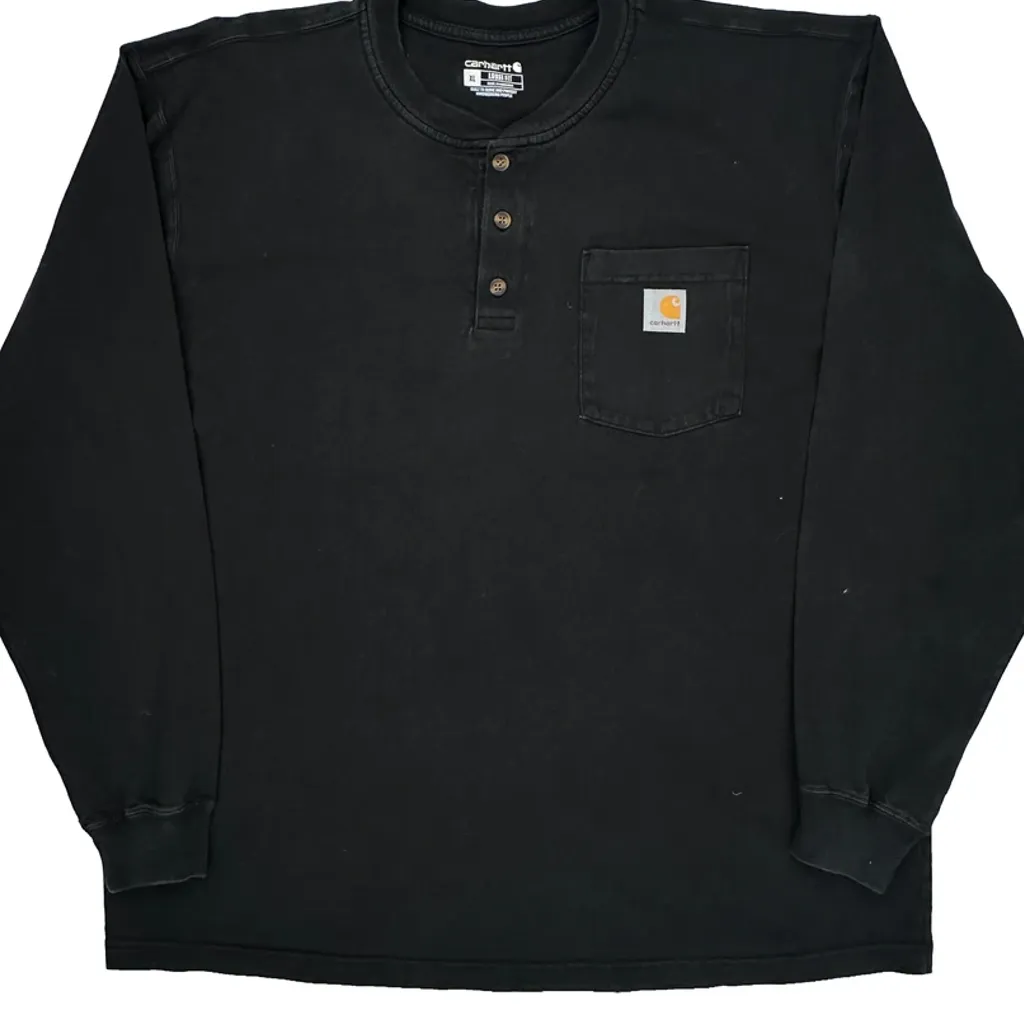 Carhartt Henley Long Sleeve T-Shirt - XL Black Cotton - Image 5