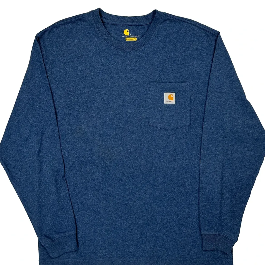 Carhartt Long Sleeve T-Shirt - Large Blue Cotton - Image 4
