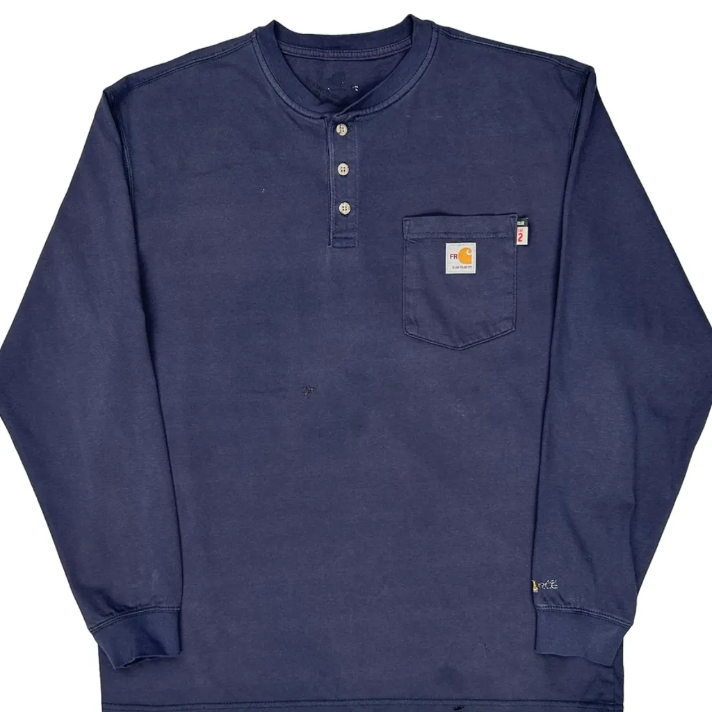 Carhartt Henley Long Sleeve T-Shirt - Large Blue Cotton - Image 5