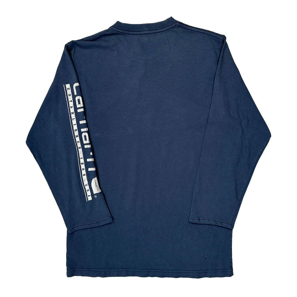 Carhartt Spellout Long Sleeve T-Shirt - Small Blue Cotton - Image 2