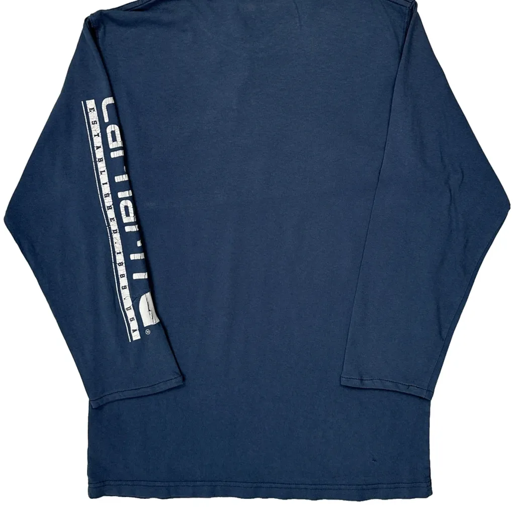Carhartt Spellout Long Sleeve T-Shirt - Small Blue Cotton - Image 7
