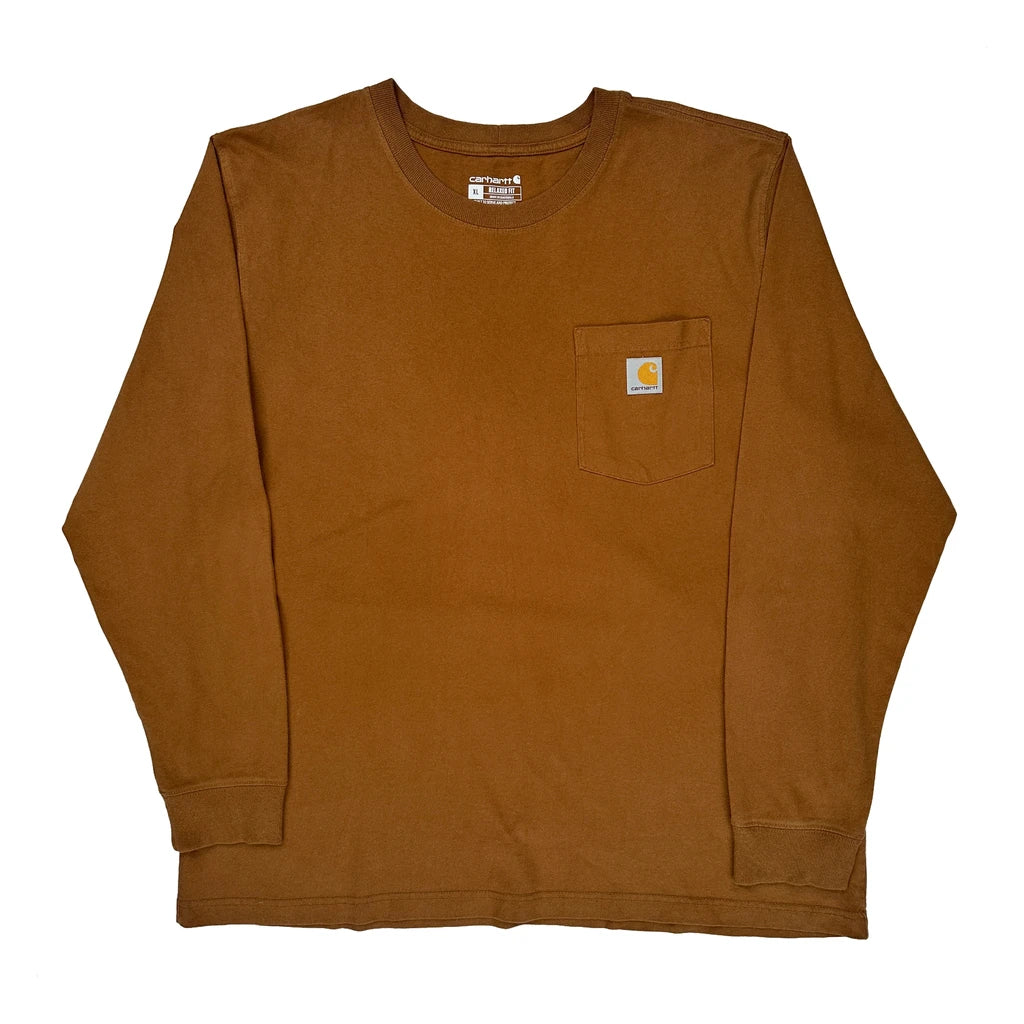 Carhartt Long Sleeve T-Shirt - XL Brown Cotton