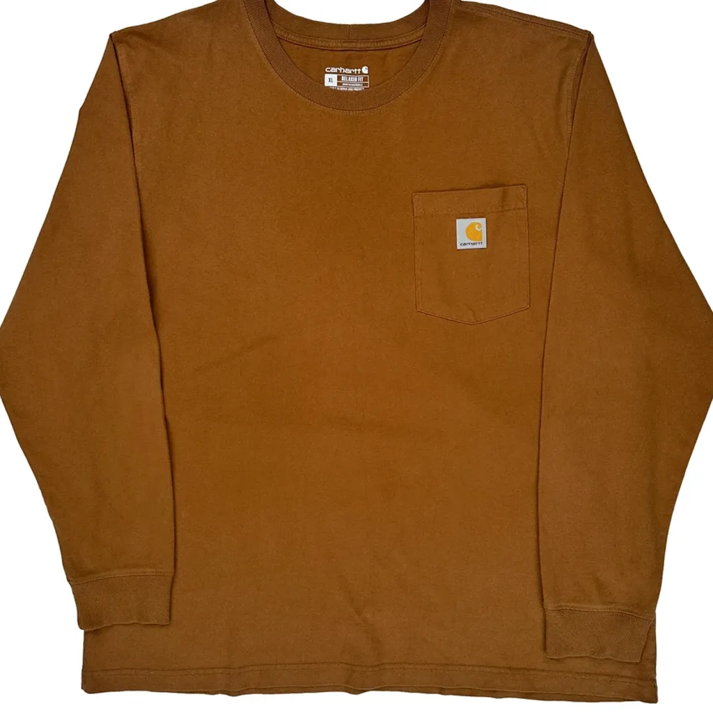Carhartt Long Sleeve T-Shirt - XL Brown Cotton - Image 5