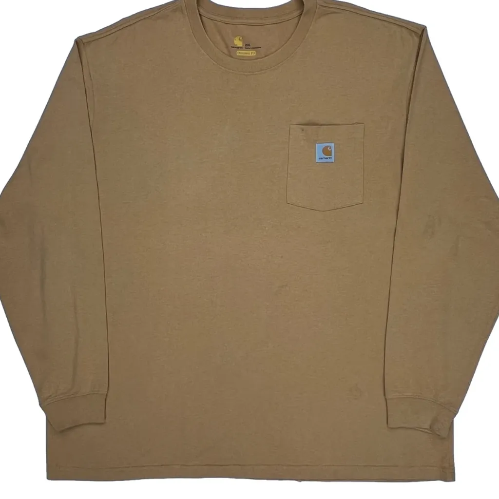 Carhartt Long Sleeve T-Shirt - 2XL Brown Cotton - Image 4