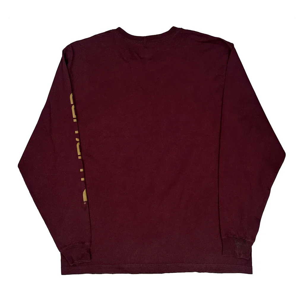 Carhartt Long Sleeve T-Shirt - Large Burgundy Cotton - Image 2