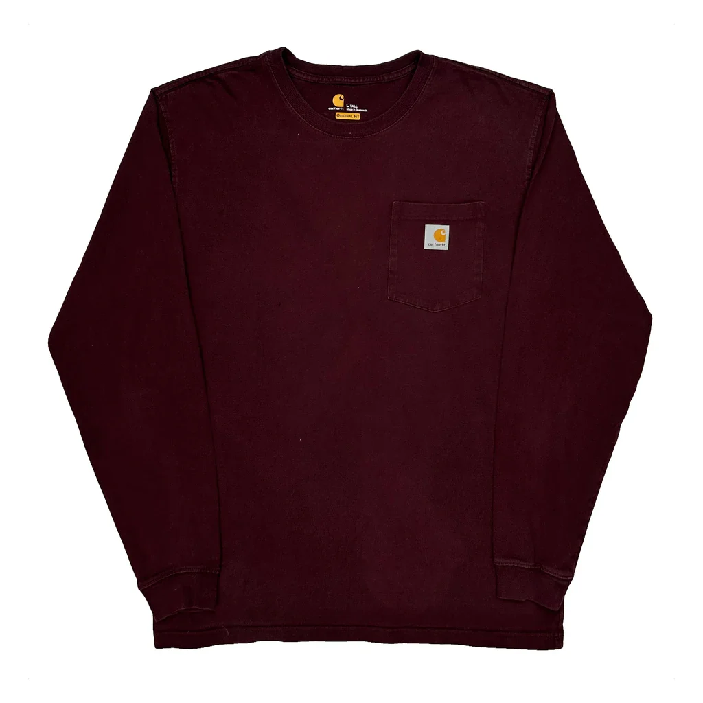 Carhartt Tall Long Sleeve T-Shirt - Large Burgundy Cotton