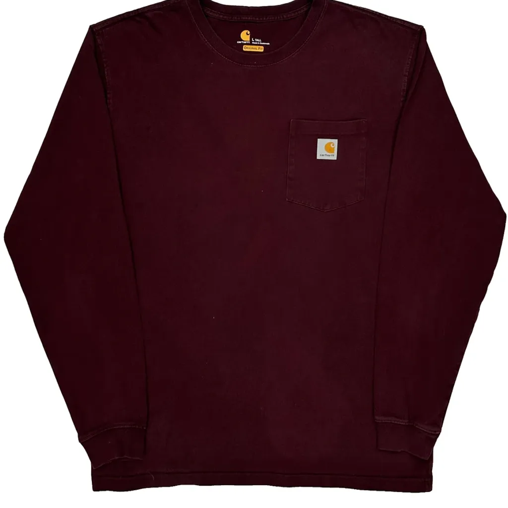 Carhartt Tall Long Sleeve T-Shirt - Large Burgundy Cotton - Image 4
