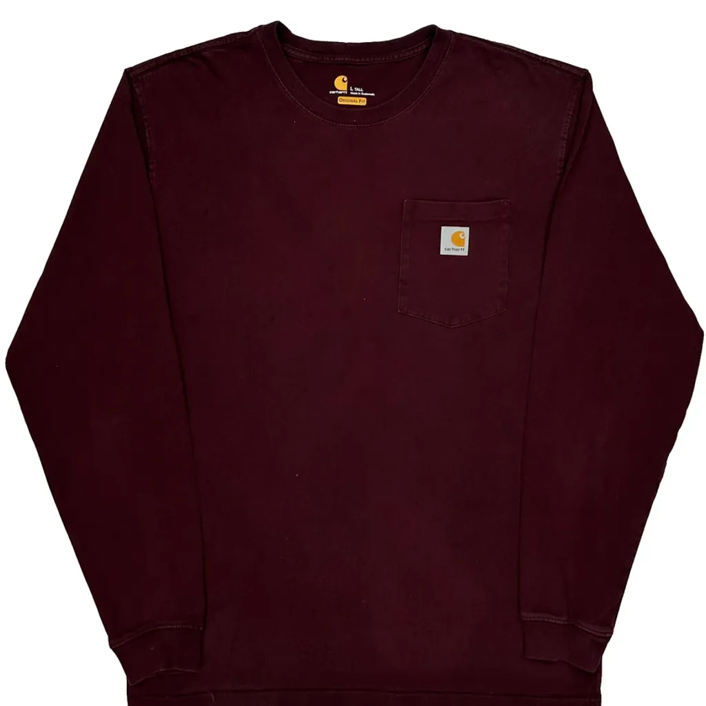 Carhartt Tall Long Sleeve T-Shirt - Large Burgundy Cotton - Image 5