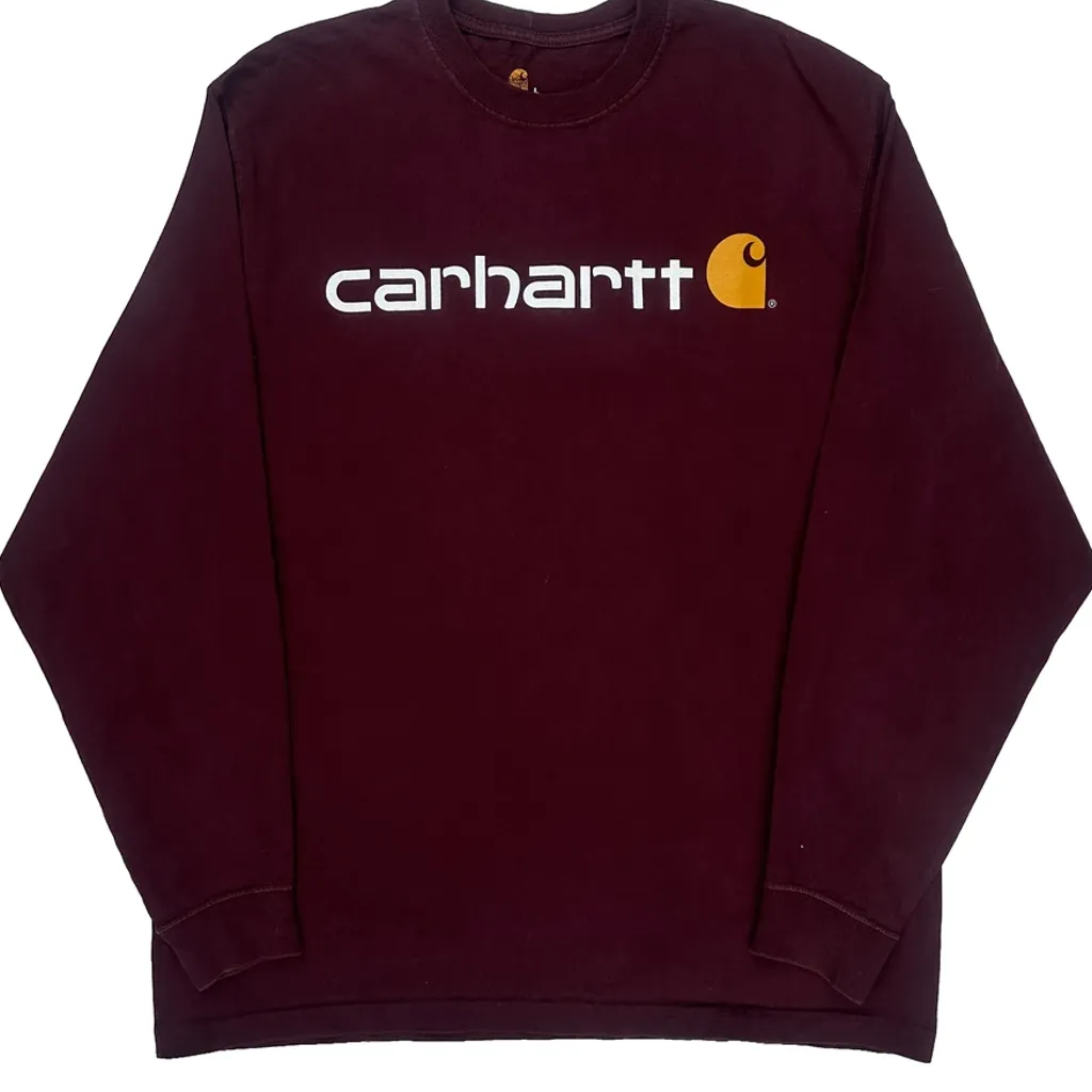 Carhartt Long Sleeve T-Shirt - Large Burgundy Cotton - Image 4