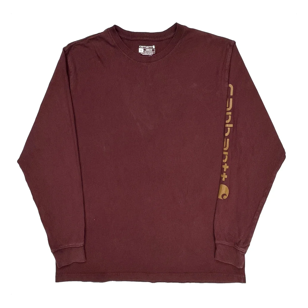 Carhartt Long Sleeve T-Shirt - Large Burgundy Cotton
