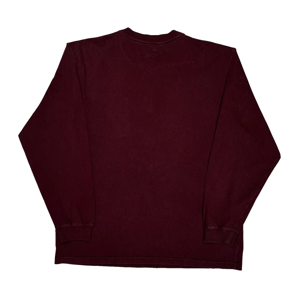 Carhartt Long Sleeve T-Shirt - Large Burgundy Cotton - Image 2