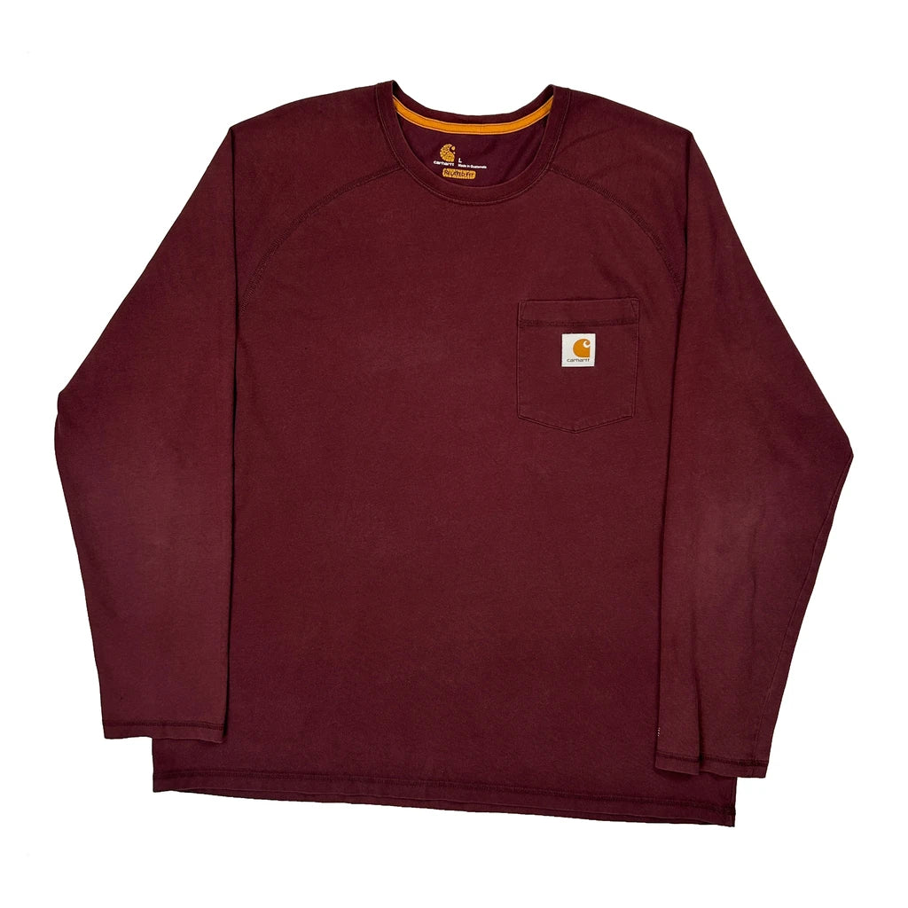 Carhartt Long Sleeve T-Shirt - Large Burgundy Cotton