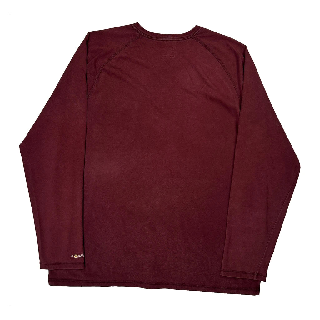 Carhartt Long Sleeve T-Shirt - Large Burgundy Cotton - Image 2
