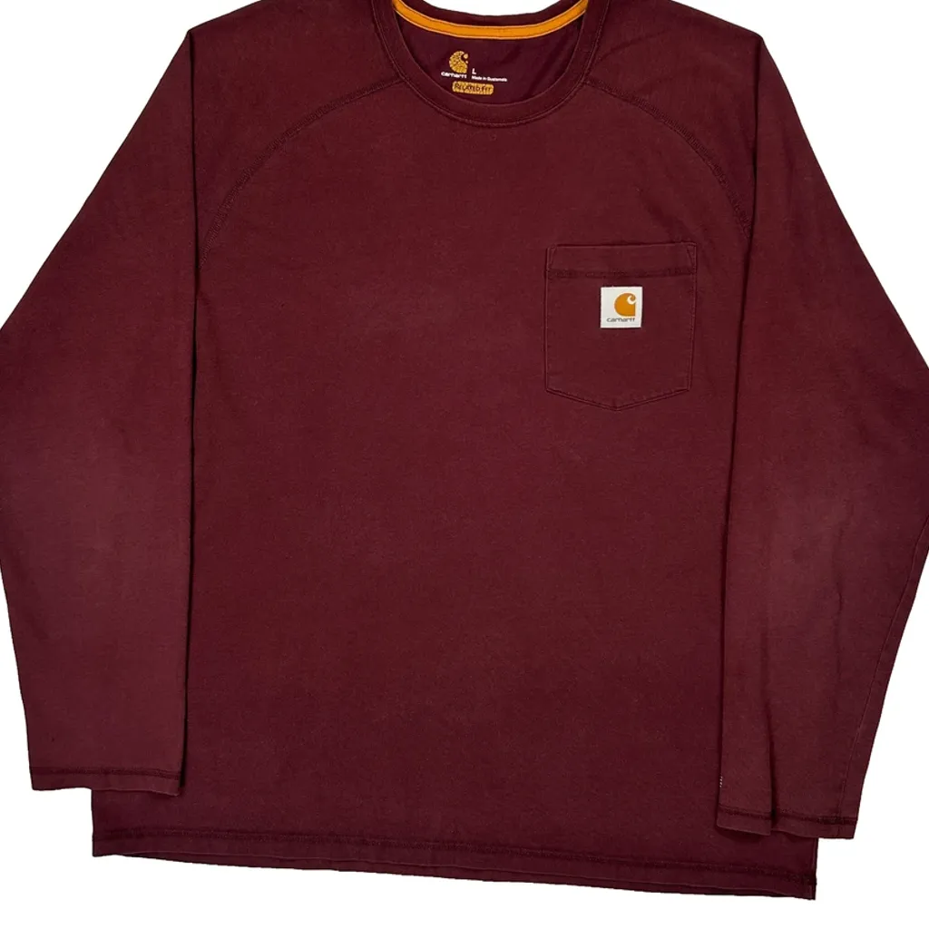 Carhartt Long Sleeve T-Shirt - Large Burgundy Cotton - Image 4