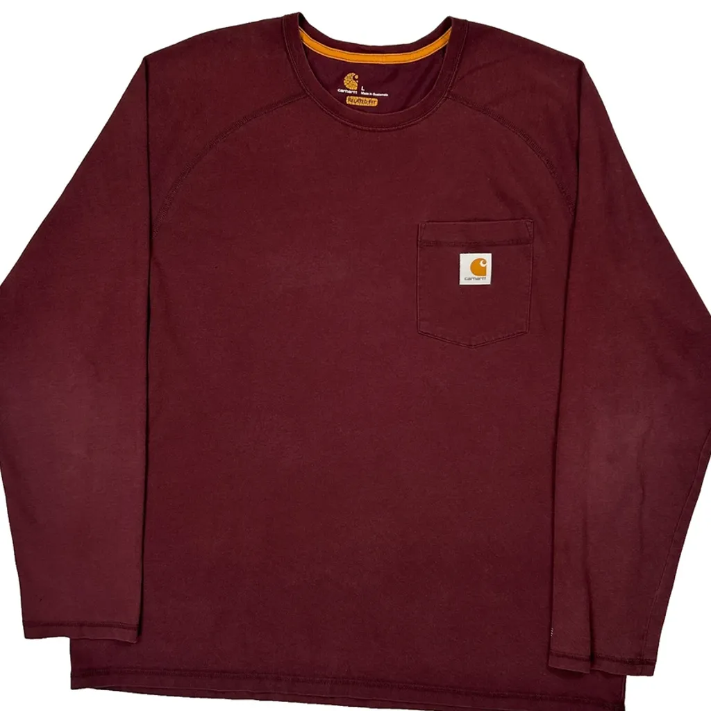 Carhartt Long Sleeve T-Shirt - Large Burgundy Cotton - Image 5