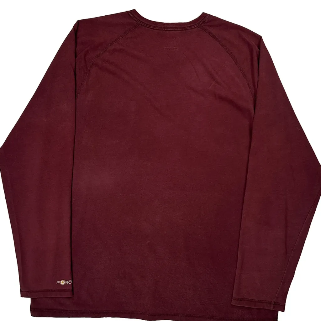 Carhartt Long Sleeve T-Shirt - Large Burgundy Cotton - Image 6