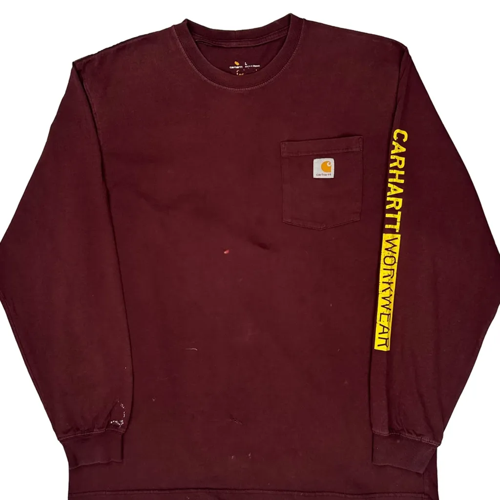 Carhartt Long Sleeve T-Shirt - Large Burgundy Cotton - Image 4