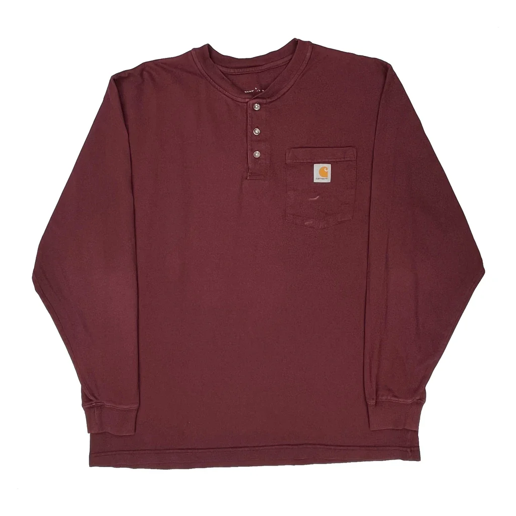 Carhartt Long Sleeve T-Shirt - XL Burgundy Cotton