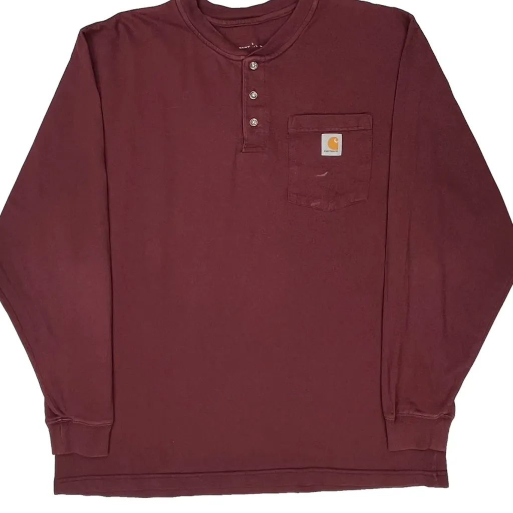 Carhartt Long Sleeve T-Shirt - XL Burgundy Cotton - Image 4