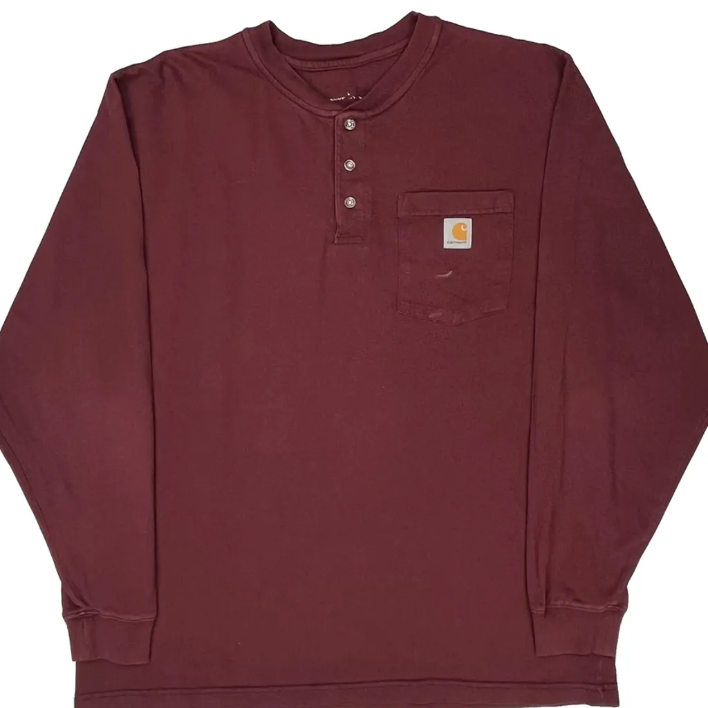 Carhartt Long Sleeve T-Shirt - XL Burgundy Cotton - Image 5