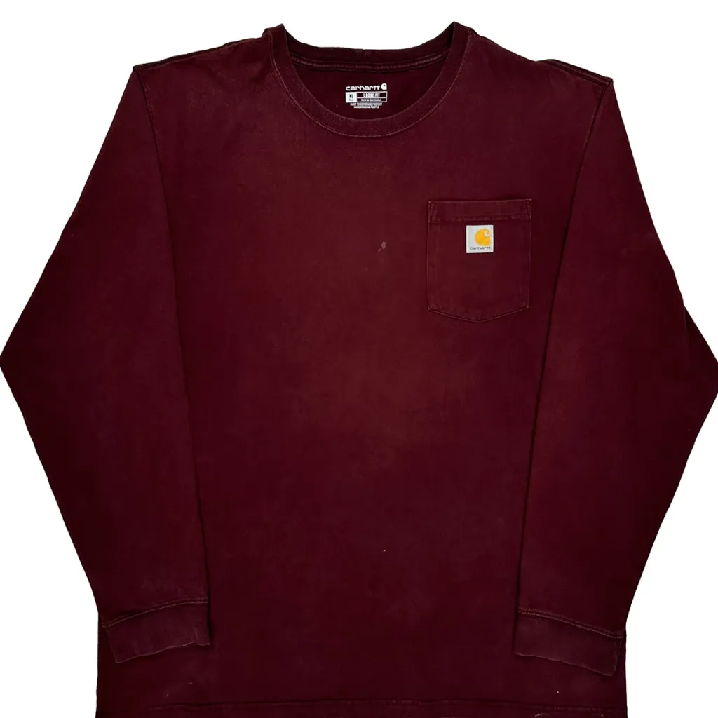 Carhartt Tall Long Sleeve T-Shirt - XL Burgundy Cotton - Image 5