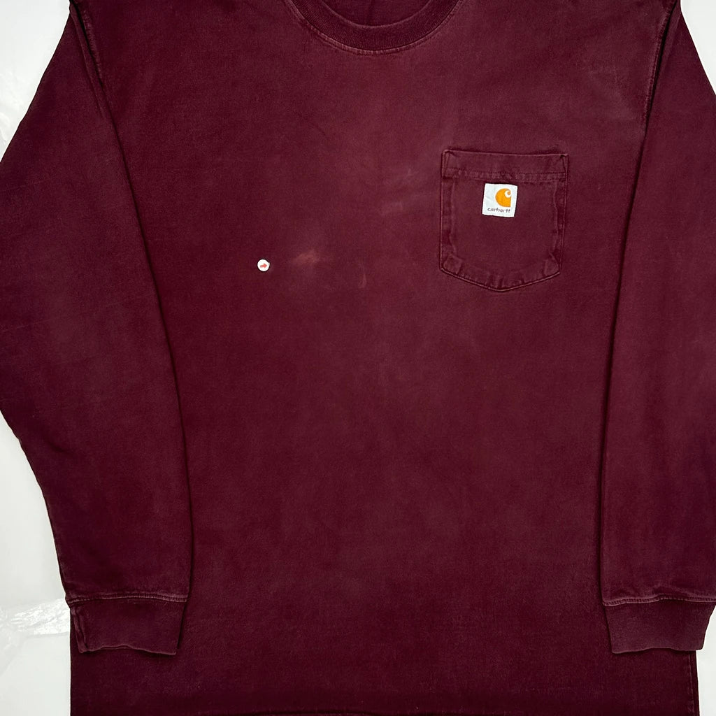 Carhartt Long Sleeve T-Shirt - XL Burgundy Cotton - Image 3