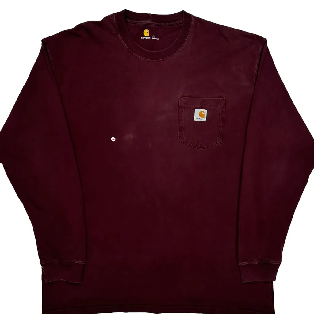 Carhartt Long Sleeve T-Shirt - XL Burgundy Cotton - Image 5
