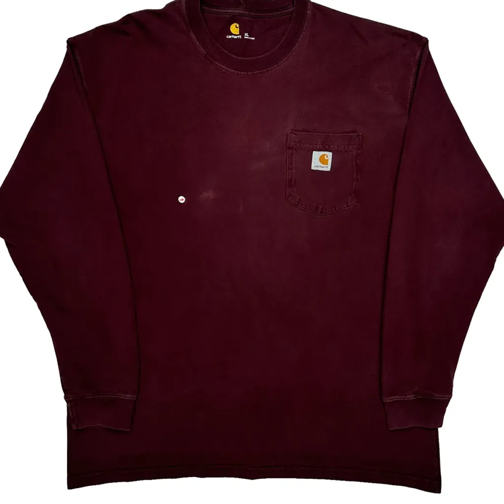 Carhartt Long Sleeve T-Shirt - XL Burgundy Cotton - Image 6