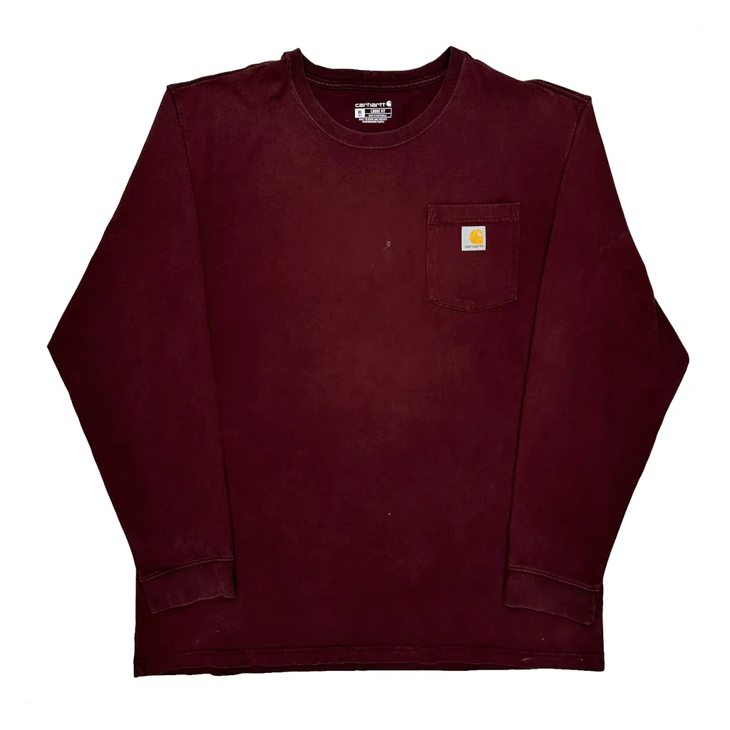 Carhartt Tall Long Sleeve T-Shirt - XL Burgundy Cotton