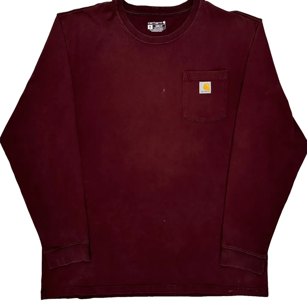 Carhartt Tall Long Sleeve T-Shirt - XL Burgundy Cotton - Image 4