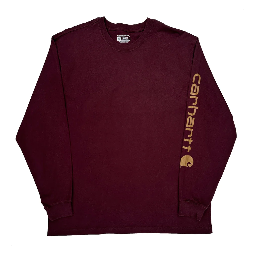 Carhartt Long Sleeve T-Shirt - XL Burgundy Cotton