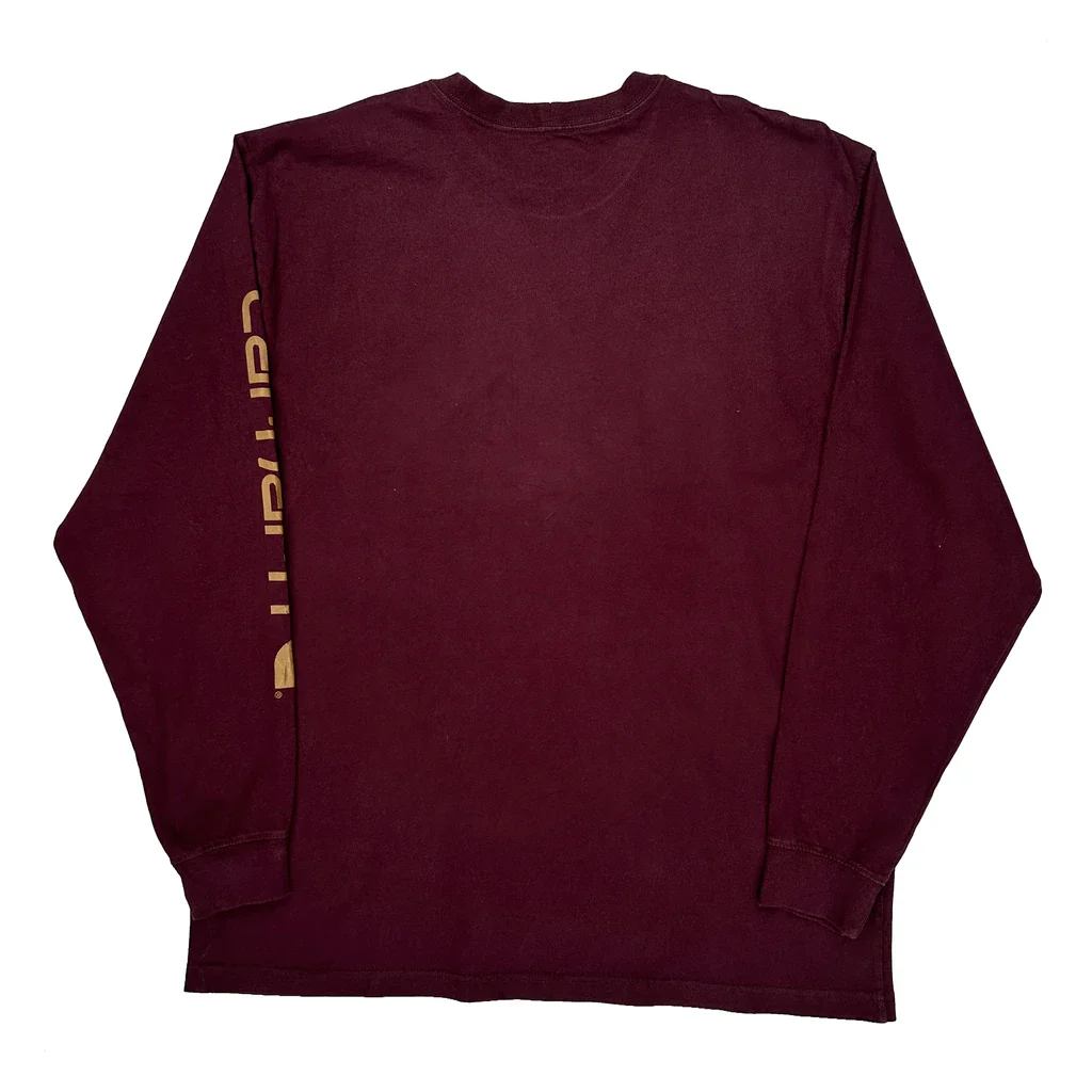 Carhartt Long Sleeve T-Shirt - XL Burgundy Cotton - Image 2