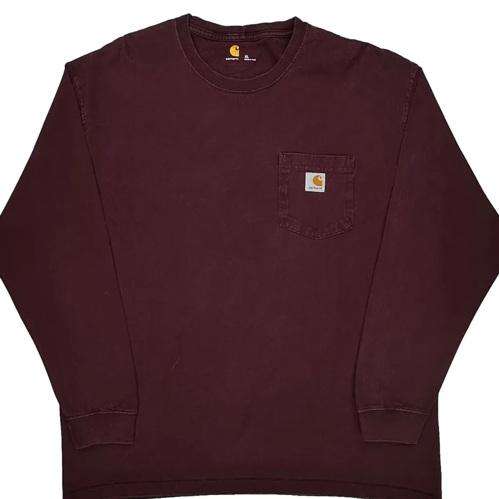 Carhartt Long Sleeve T-Shirt - XL Burgundy Cotton - Image 5