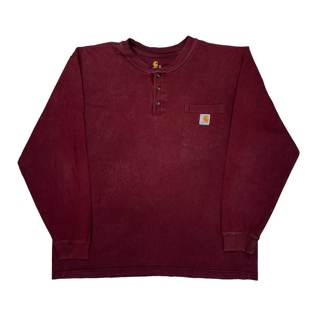 Carhartt Long Sleeve T-Shirt - XL Burgundy Cotton