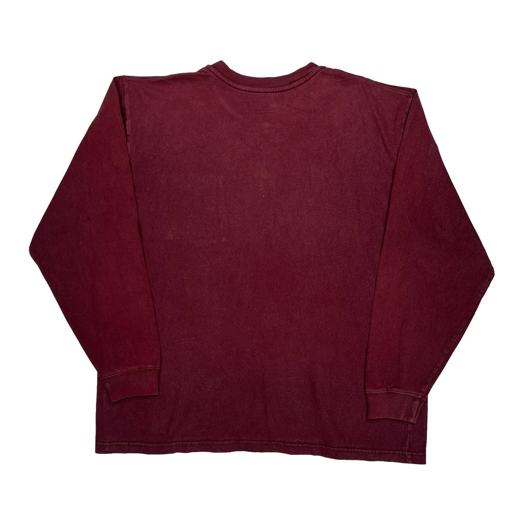 Carhartt Long Sleeve T-Shirt - XL Burgundy Cotton - Image 2