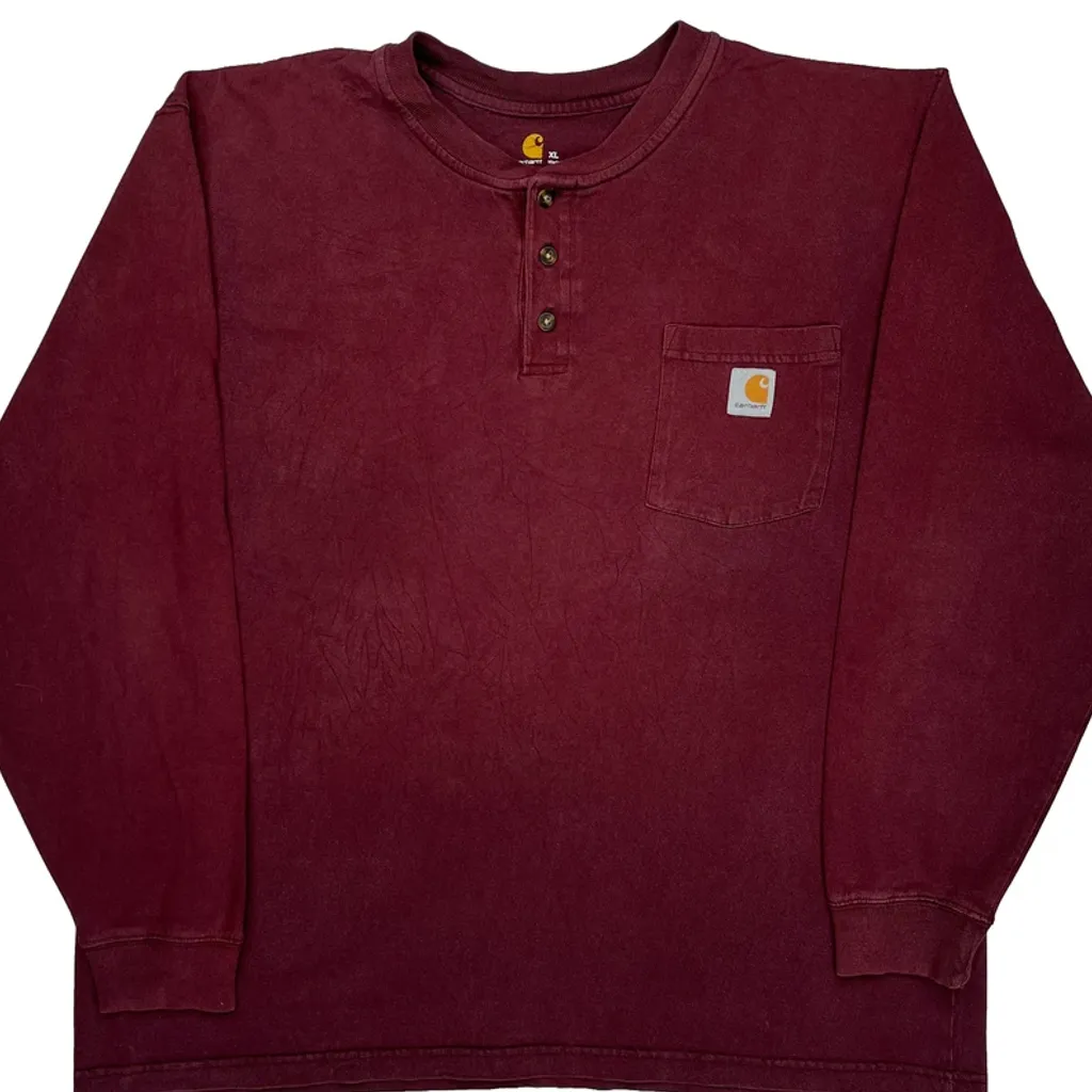 Carhartt Long Sleeve T-Shirt - XL Burgundy Cotton - Image 6