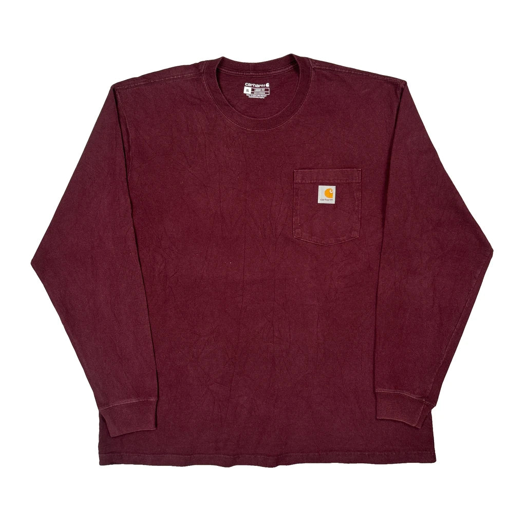 Carhartt Long Sleeve T-Shirt - XL Burgundy Cotton
